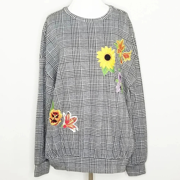 NWT Zara Floral Embroidered Plaid Long Sleeve Top S - Picture 7 of 7
